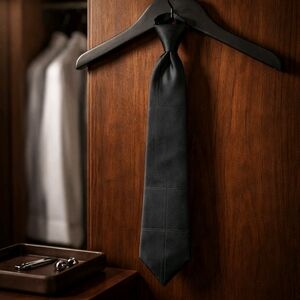 Men's Puritan Black Geometric Shapes Clip-On Tie - 21" Length, 3.75 Wide EUC